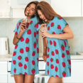 thumbnail image 3 of Salouo Strawberries Print Short Sleeve Sleepshirt for Womens Comfy Nightgown Scoopneck Cute Nightdress Ruffle -Medium, 3 of 7