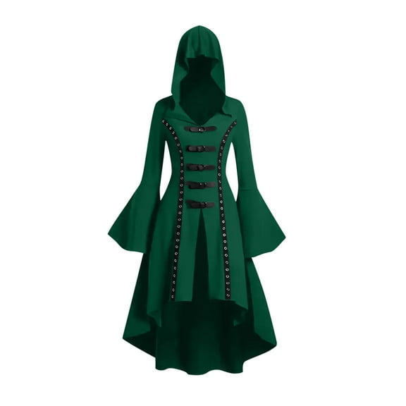 Halloween Womens Casual Dresses for Women Plus Size Long Sleeve Gothic Punk Style Long Robe Hooded Dress Tops