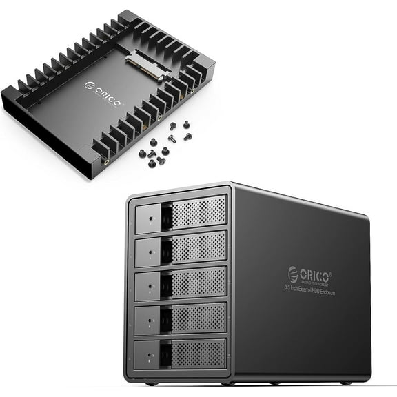 ORICO 5 Bay External Hard Drive Enclosure USB 3.0 to SATA 3.5 inch Support 80 TB (RAID) with 2.5 SSD SATA to 3.5 Converter Mounting Bracket