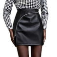 thumbnail image 5 of Faux Leather Mini Skirt with Asymmetric Zipper (S, Black), 5 of 6