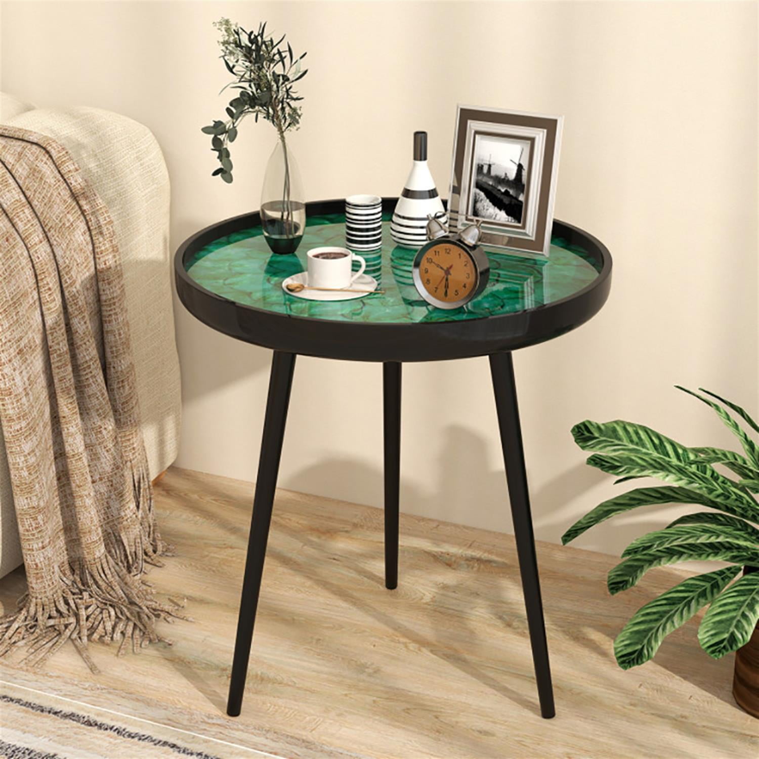 Demi Bonn 20" Round Sofa Side Table, Modern End Table with Sea Shell Decoration for Small Spaces, Living Room, Bedroom, Green