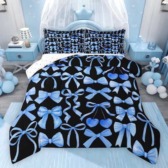 Feelyou Teen Bowknot Cherry Twin Comforter Sets, Kawaii Princess Bedding Set, 2 Pieces