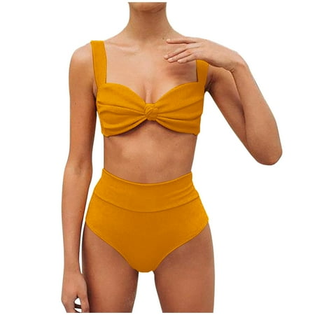 Uaswgudfs Women s One-Piece Swimsuit with Tailored Waist and Subtle Texture Accents  Designed for a Sleek Silhouette Yellow M