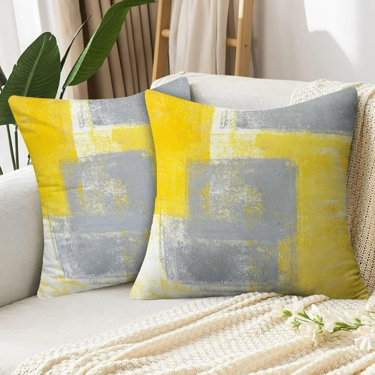 Grey and Yellow 20X20 Pillow Covers Set of 2, Abstract Art