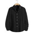 thumbnail image 2 of 100% Cotton Men's Sun Protection Shirts Lapel Button Down Long Sleeve Plain Breathable Lightweight Hiking Shirts for Summer Black S, 2 of 8