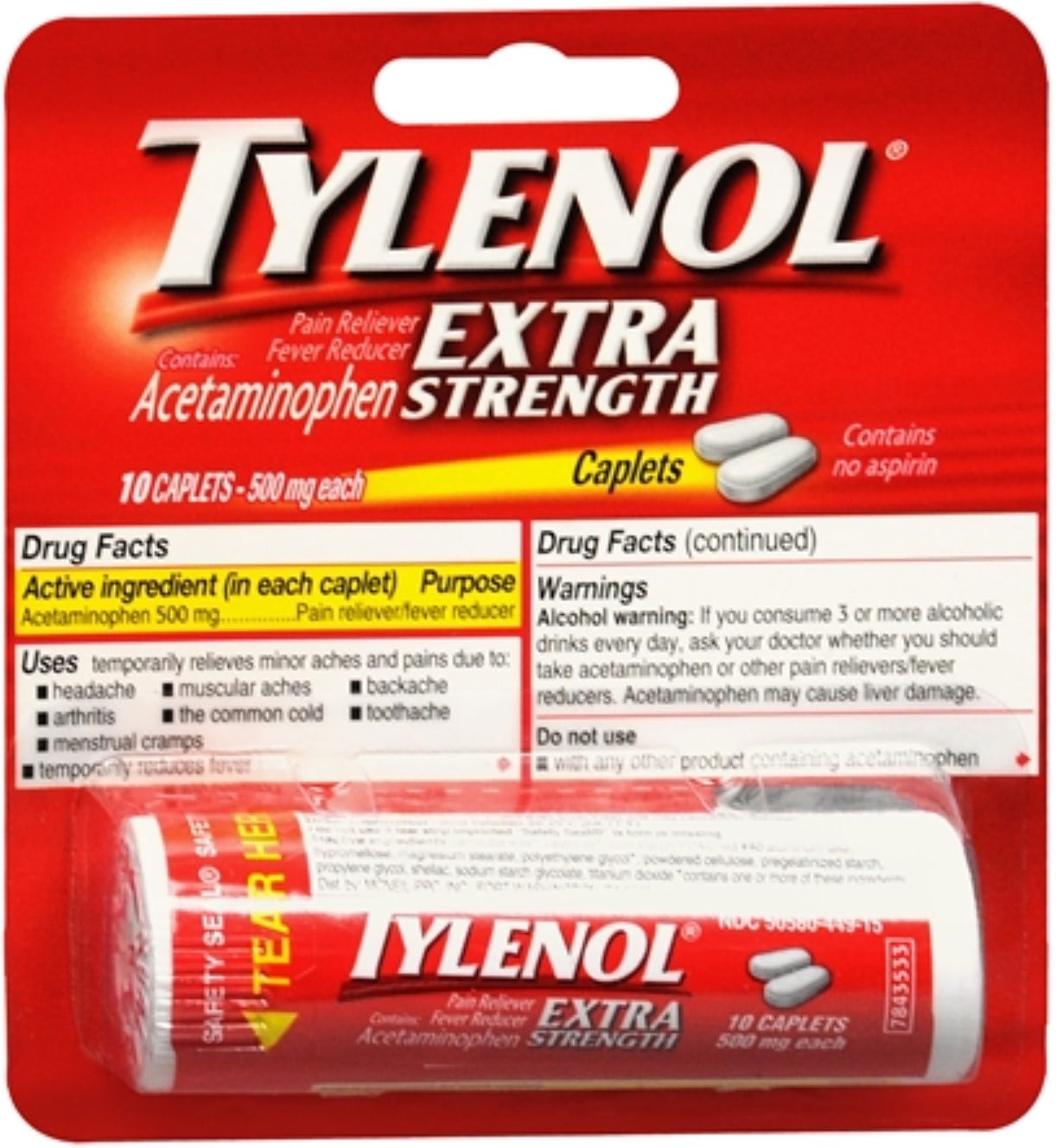 TYLENOL Extra Strength Caplets 10 ea (Pack of 2)