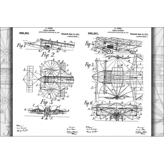 24"x36" Gallery Poster, WP Emile Losse - Aerial flying Machine - US Patent