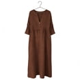 thumbnail image 6 of Women's Linen Casual Maxi Dress V Neck 3/4 Sleeve Loose Fit Empire Waist Flowy Long Kaftan Gown Breathable Lightweight Lightweight Cotton Feel Daily Lounge Vacation, 6 of 8