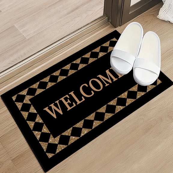Black Doormat Welcome Entrance Mat Non-Slip Floor Mats Indoor Home Decor