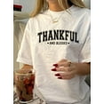 thumbnail image 1 of Camiseta De Mujer Camiseta De Verano Para Mujer Para Viajes En La Calle TrabajoVintage Style Women's T-Shirt, 100% Polyester Crew Neck Short Sleeve Top with "Thankful and Blessed" Print, Geometric P, 1 of 6