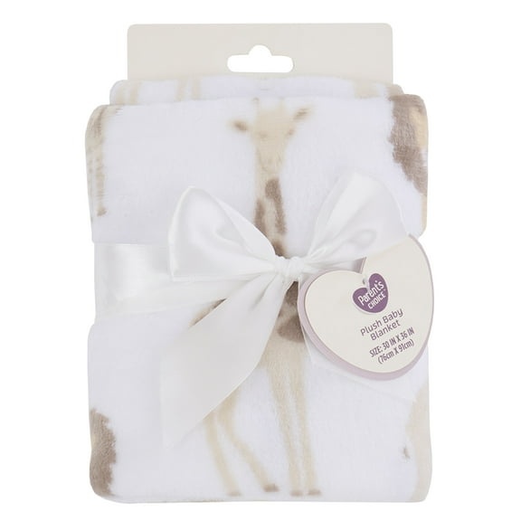 Parent's Choice Safari Print Plush Baby Blanket, 30" x 36", White, Tan, Infant Unisex
