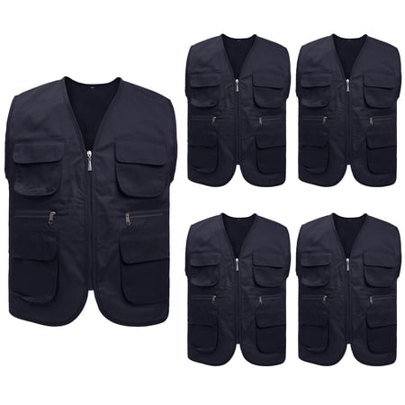 TOPTIE 5 Packs Supermarket Work Vest Volunteer Activity Event Waistcoat with Pockets-Black-3XL
