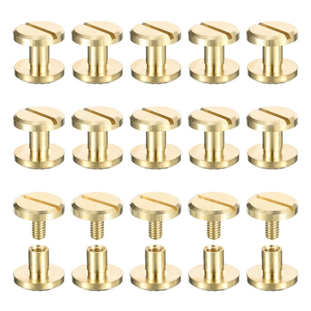 15Pack Brass Chicago Screws, 4x5x10mm Post Nail Stud Rivets, Gold