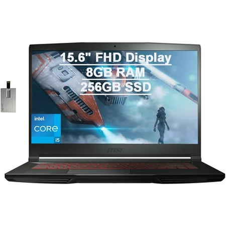 MSI GF63 Thin 15.6" FHD Gaming Laptop Computer, Intel Core i5-10300H (Beats i7-9750H), 8GB RAM, 256GB PCIe SSD, Backlit Keyboard, GeForce GTX 1650 MaxQ, HD Webcam, Windows10, Black, with 32GB USB Card