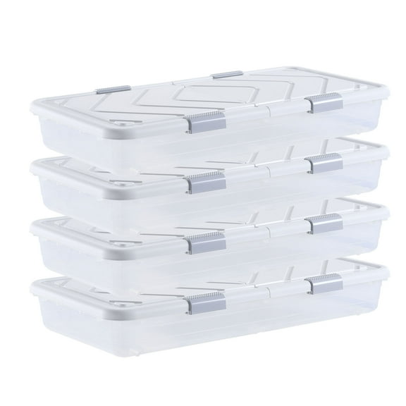 VEVOR Under Bed Storage with Wheels, 39.8 x 20.1 x 5.9 inch Underbed Containers, Underbed Shoes Organizer with Lid & Gray Latch, Rolling Under the Bed Storage Bins for Clothes Shoes Blankets, 2 Pack