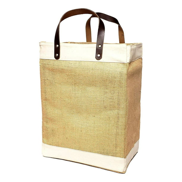 Eco-Friendly Large Jute and Cotton Leather Handle Market Tote Bag ...