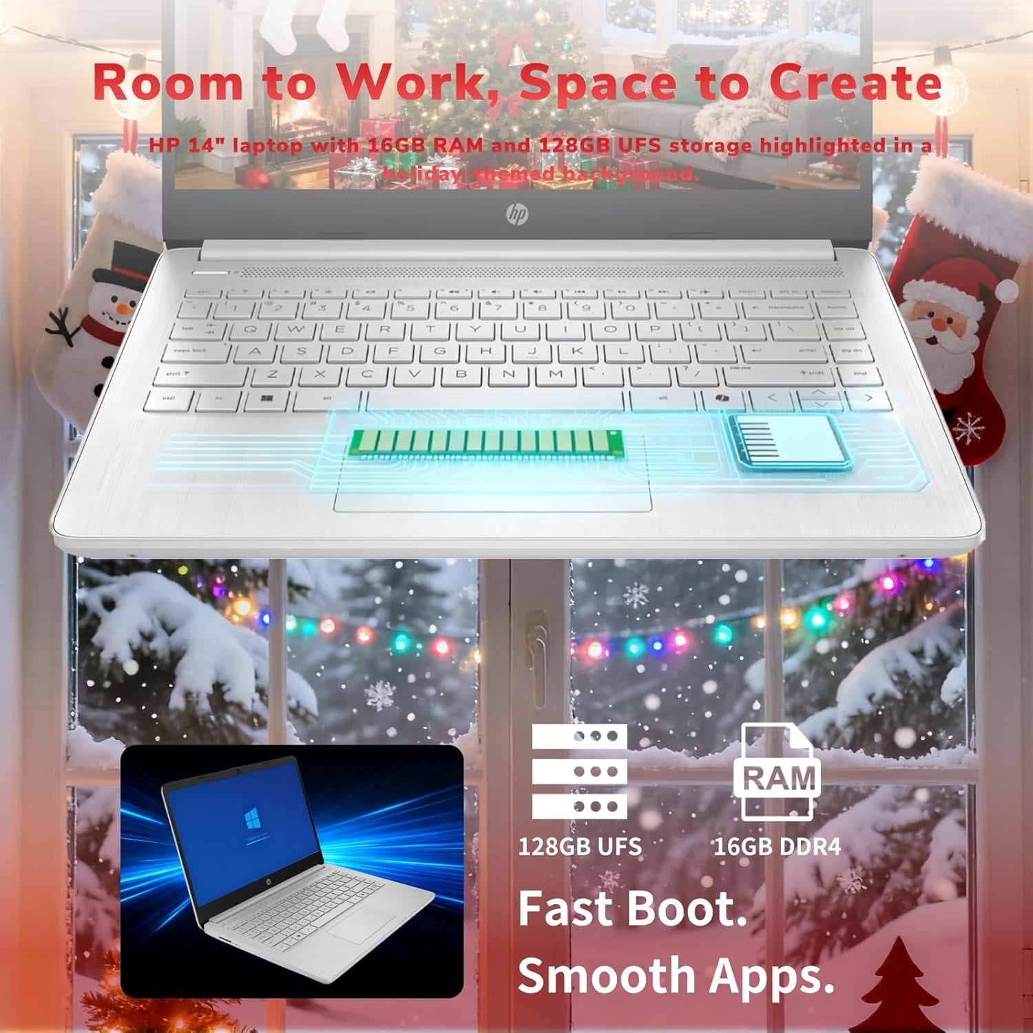 HP 14" Business & Student Portable Laptop, Intel N150 CPU, 16GB RAM, 128GB UFS+256GB MSD Storage, Wi-Fi 6, Copilot AI,Windows 11 Pro, 1-Year Microsoft Office 365, Natural Silver