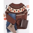 thumbnail image 4 of Cogild Sweaters for Women Halloween Sweater Fair Isle Knit Black Cat Pumpkin Crew Neck Pullover Fall Top, 4 of 9