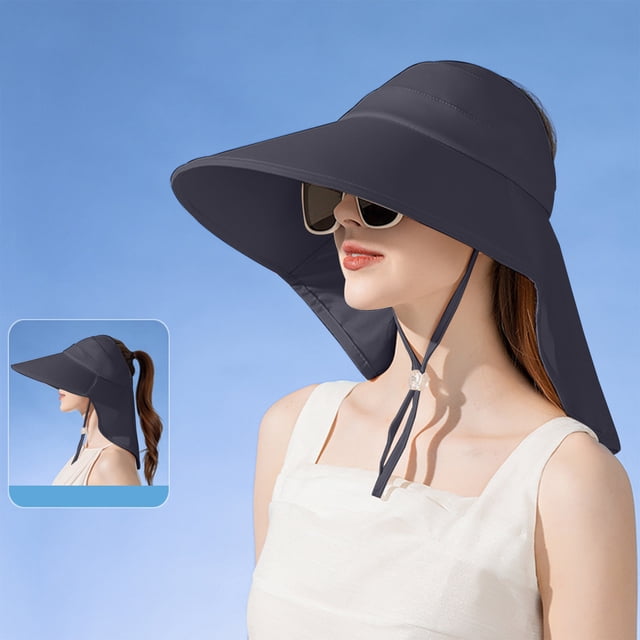 Sombrero para el sol al aire libre con chal para mujer | Gorro de ala ancha plegable con protección UV de seda hielo para verano | Transpirable, ligero, ajustable, ajuste, 55-60 cm | Viajes Playa