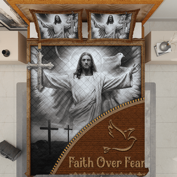 Lotusprinthandmade Jesus Christian God Quilt Bedding Set (White Binding) 5 Sizes (Made in Vietnam) (55x60), Faith-Inspired Quilt Blanket, Cozy Christian-Themed Quilt