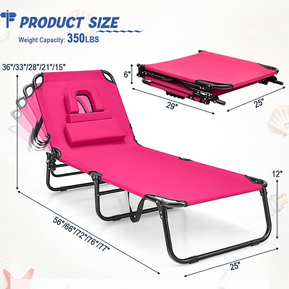 Aimee Lii Beach Chaise Lounge Chair with Face Hole and Removable Pillow, Patio Loungers, Pink Aimee Lii Beach Chaise Lounge Chair with Face Hole and Removable Pillow, Patio Loungers, Pink