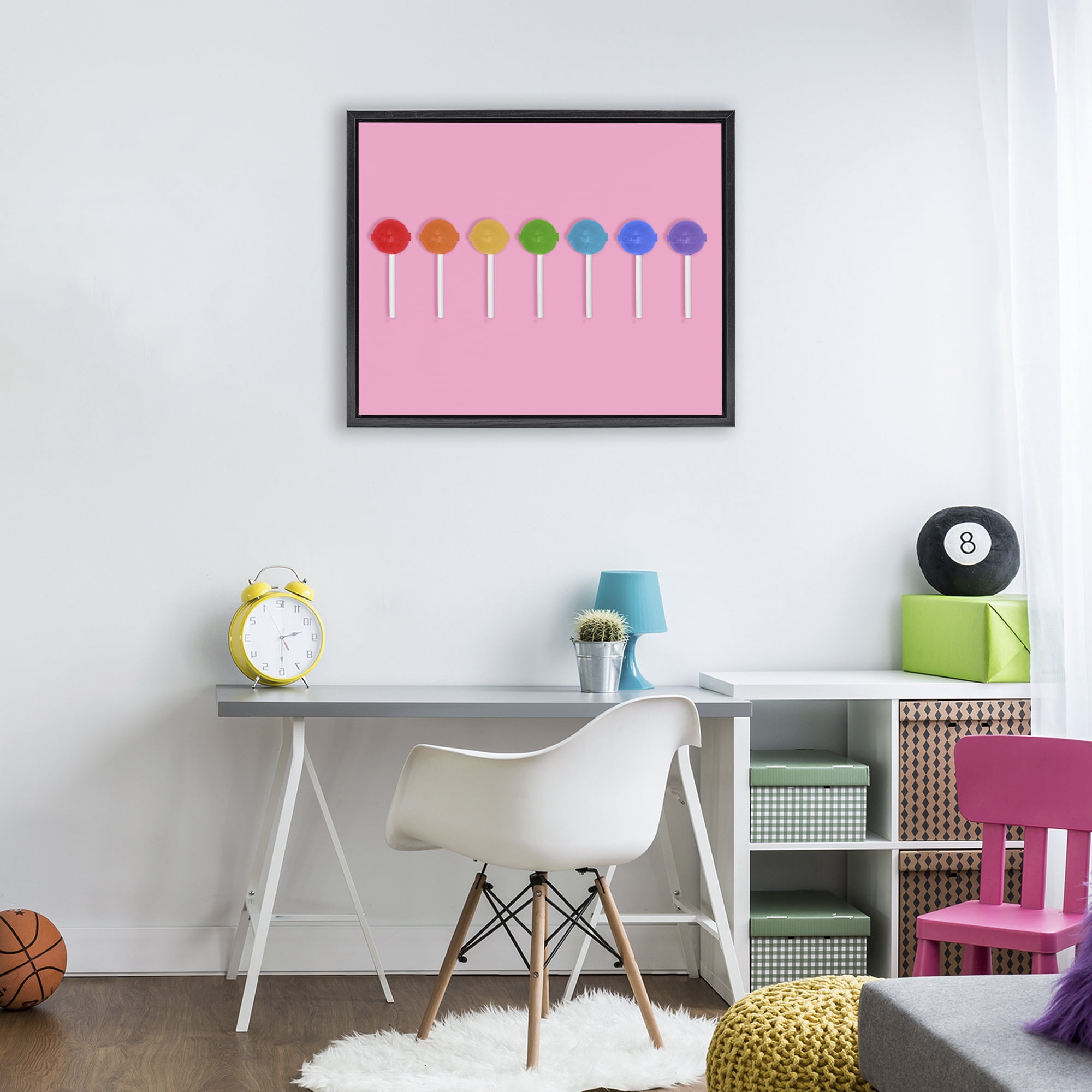 Stupell Industries Row of Rainbow Lollipops Black Framed Floater Canvas Wall Art, design by LISH Creative