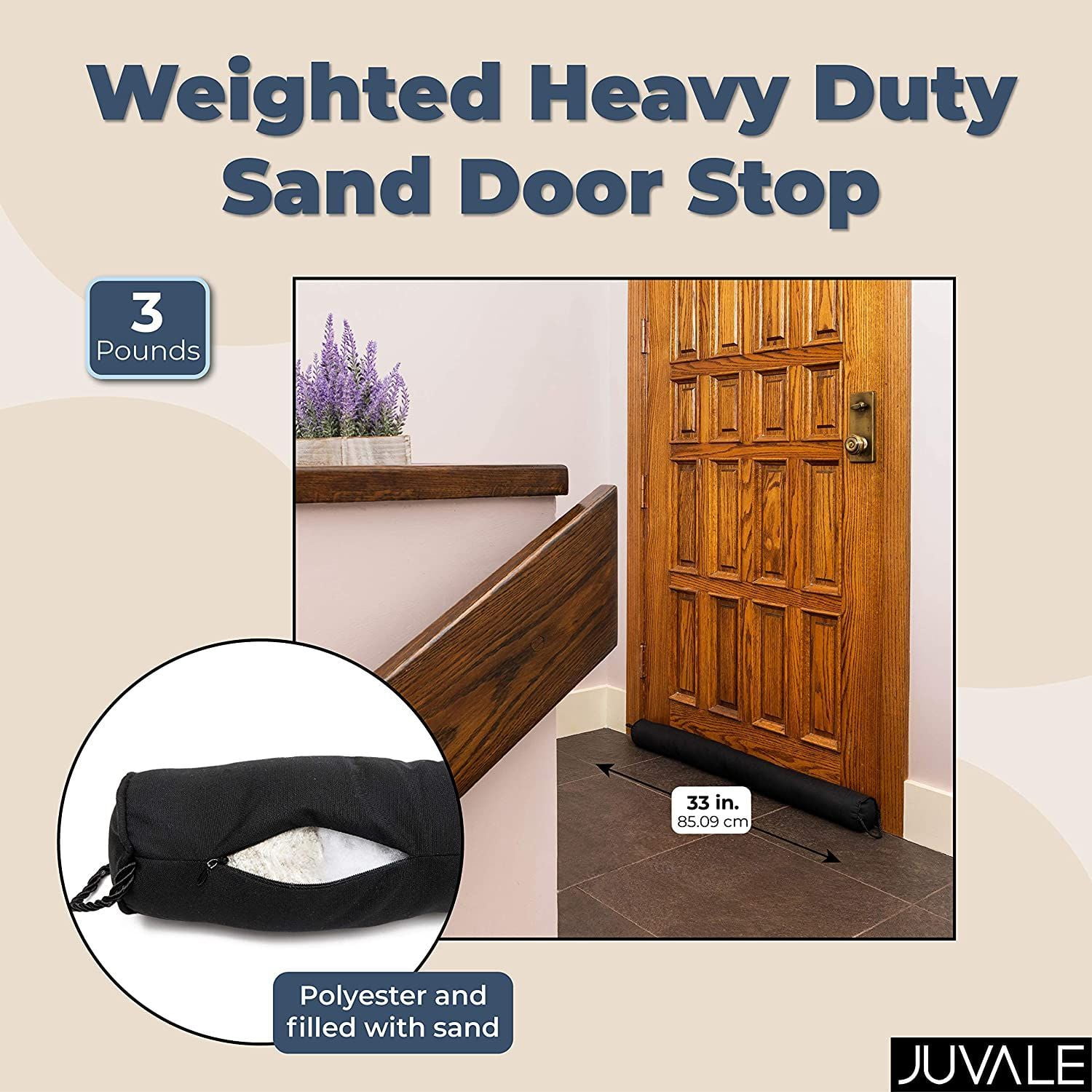 3.3 Lbs, 33.5 Inches Weighted Heavy Duty Sand Door Stop Black Draft Stopper