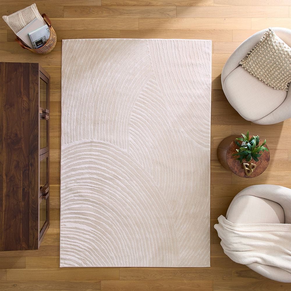 Better Homes & Gardens Kai Carved Ripple Indoor Stain/Fade Resisant Area Rug, Cream, 5'3" x 8'