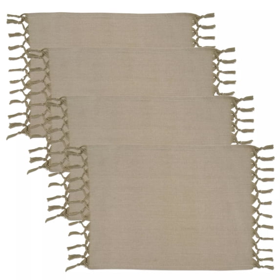 Fennco Styles Contemporary Knotted Tassel 100% Cotton Placemats 14"W x 20"L, Set of 4 - Natural Woven Table Mats for Home Décor, Dining Room, Weddings, Holidays, Banquets and Special Occasions
