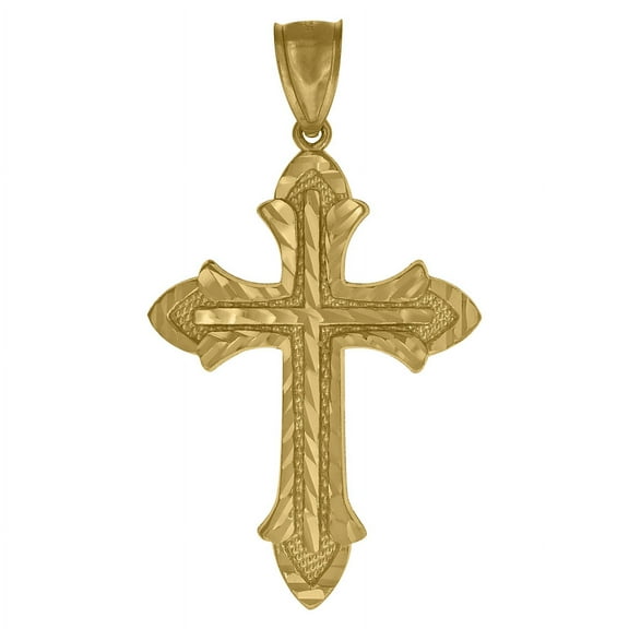 Auriga 10k Yellow Gold Diamond-Cut Cross Religious Charm Pendant for Men