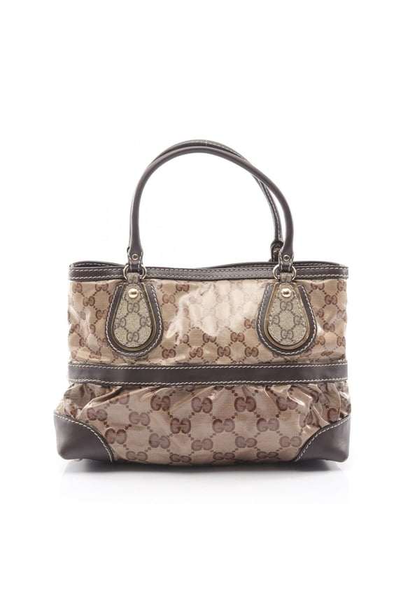 Pre-Owned Gucci GG Crystal Tote Bag, Coated Canvas and Leather, Women's, Beige Brown,... (Fair)