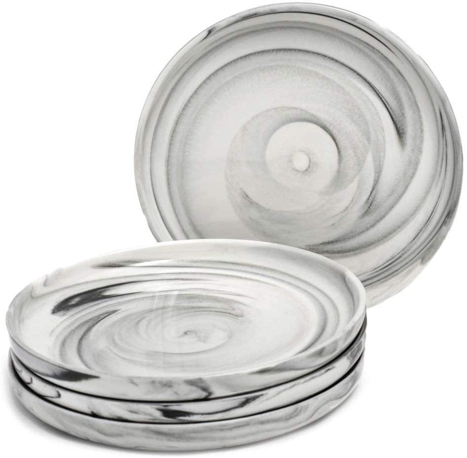 Yedi YCC736, 8'' Porcelain Side Dish w/ Marble Pattern, Ceramic Side Plate for Salad, Bone China