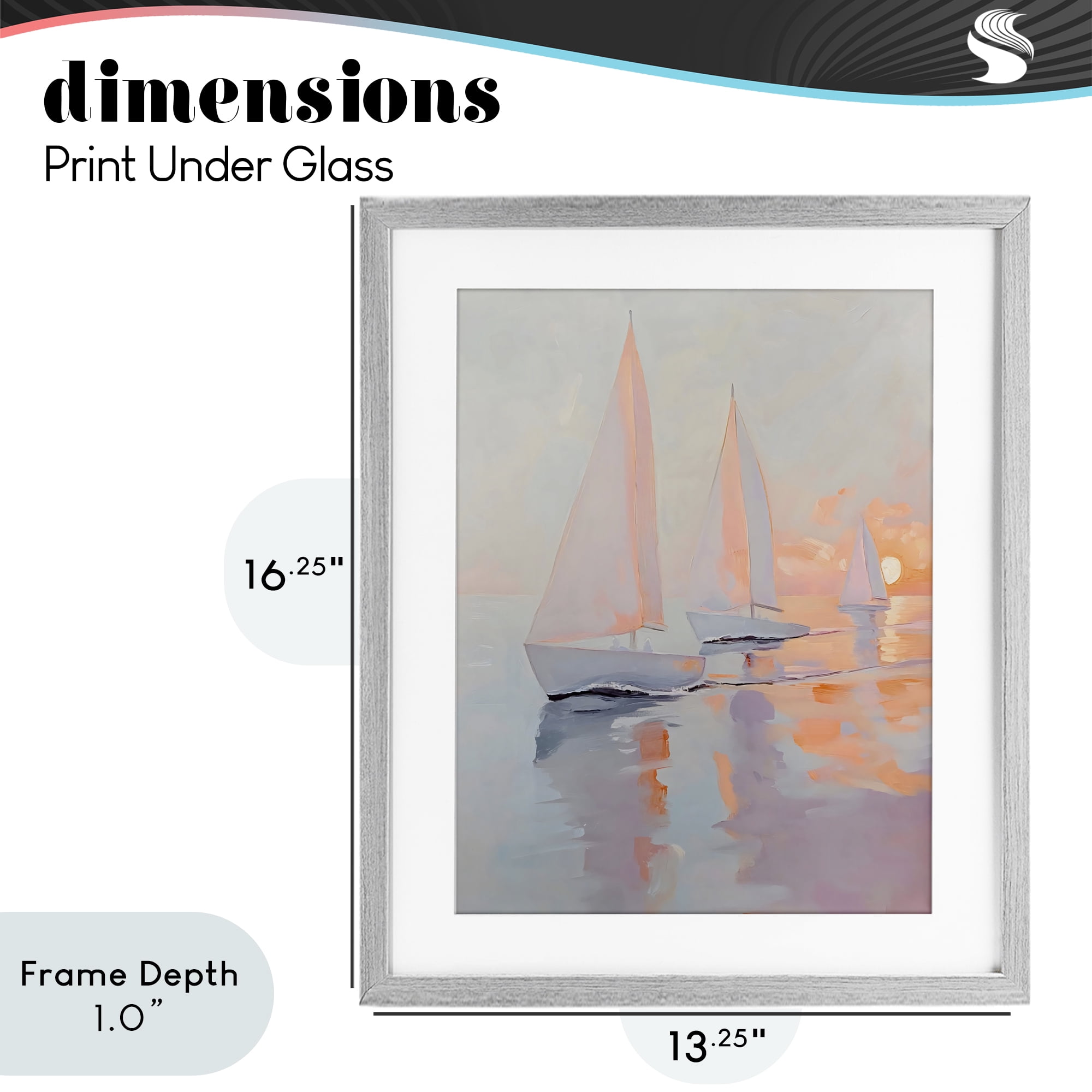 Stupell Industries Peach Sunset Sailboats on Sea Gray Framed Print Under Glass, design by Creative Studio