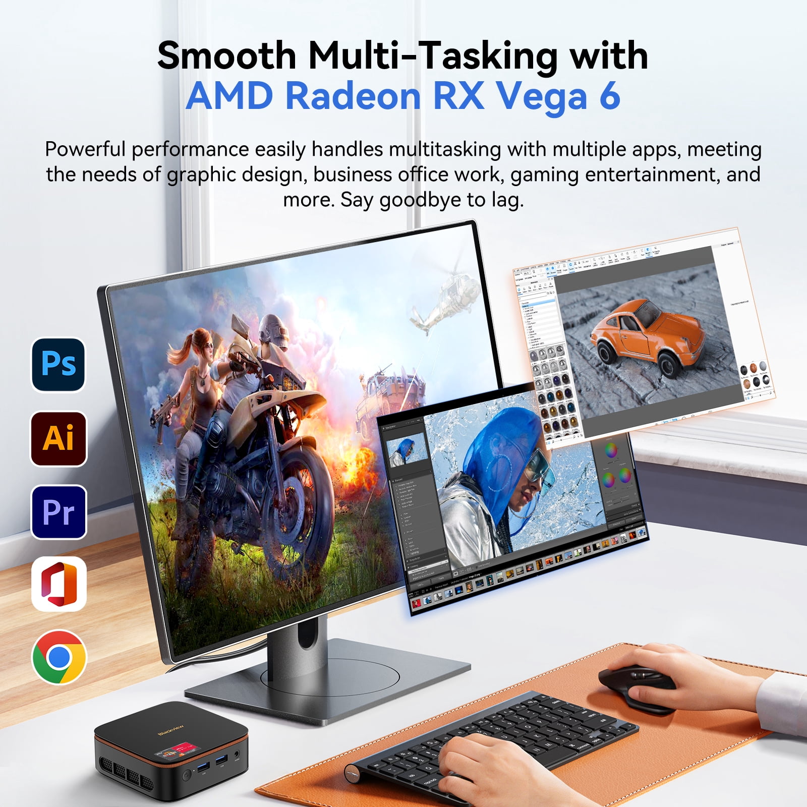 Blackview Mini PC 16GB RAM 512GB SSD, AMD Ryzen 3300U(Up to 3.5 GHz) Small Desktop Computer Windows 11 Pro with 3-Year Warranty, Dual 4K@60Hz, WiFi 6/Bluetooth 5.2, Mini Computers for Home/Business