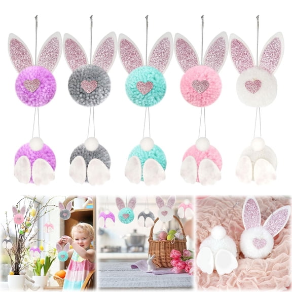 CoreLiving Easter Tree Decorations Plush Bunny Rabbit Butt with Long Floppy Ears Ornaments for Spring Tree Pastel Colors Hanging Accents DIY Crafts Home Decor