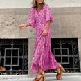 thumbnail image 2 of RKSTN Robes pour Femme Robe à Imprimé Floral à Manches Bouffantes Grande Taille Robe à Manches Courtes à Col en V Fluide Robe Maxi de Soirée, 2 of 7