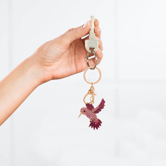 WHAMVOX Bird Keychain Cute Bird Key Chain Sparkling Bird Tree Key Ring Funny Bird Keychains Rhinestone Bird Animal Keychain Accessories Pink