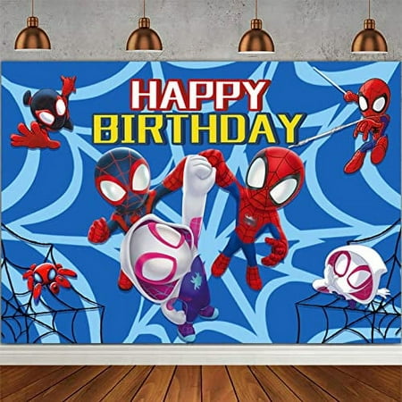 Spidey Party Background Spider Friends Childrens Birthday Party Photo Backdrop Background Spider Baby Shower Photography Banner Decoration, 5 x 3 FT