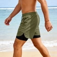 thumbnail image 4 of Men's 2-in-1 Athletic Shorts, Quick Dry Workout Shorts with Built-in Compression Liner, Elastic Waist Drawstring with Side Slit Swim Trunks Army Green M, 4 of 9