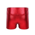 thumbnail image 2 of CHICTRY Teens Girls Shiny Ballet Dance Shorts High Waist Metallic Gymnastics Fitness Shorts Red 4, 2 of 6