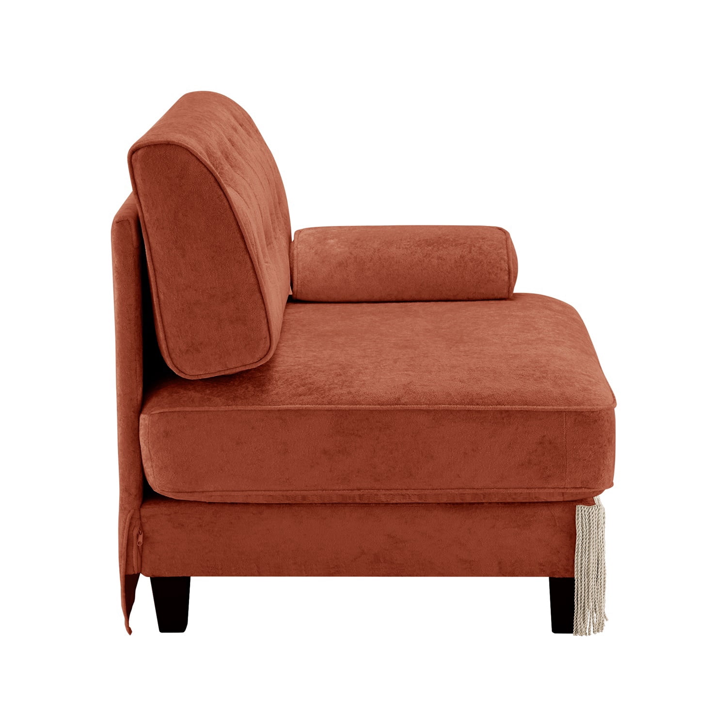 Hommoo Comfort Velvet Fabric Sofa with Right Arm, Button Tufted Design & Floor-grazing TasseL, Red Brown