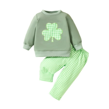 

Xijirk Girls Outfits Toddler Boys Girls Long Sleeve Floral T Shirt Pullover Tops Plaid Prints Pants Outfits Size 18-24 Months