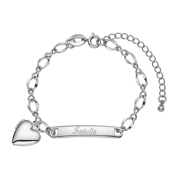 Personalized Planet Silver-Plated Girls' Heart Charm Bracelet, 6" 2" Ext ,Women's
