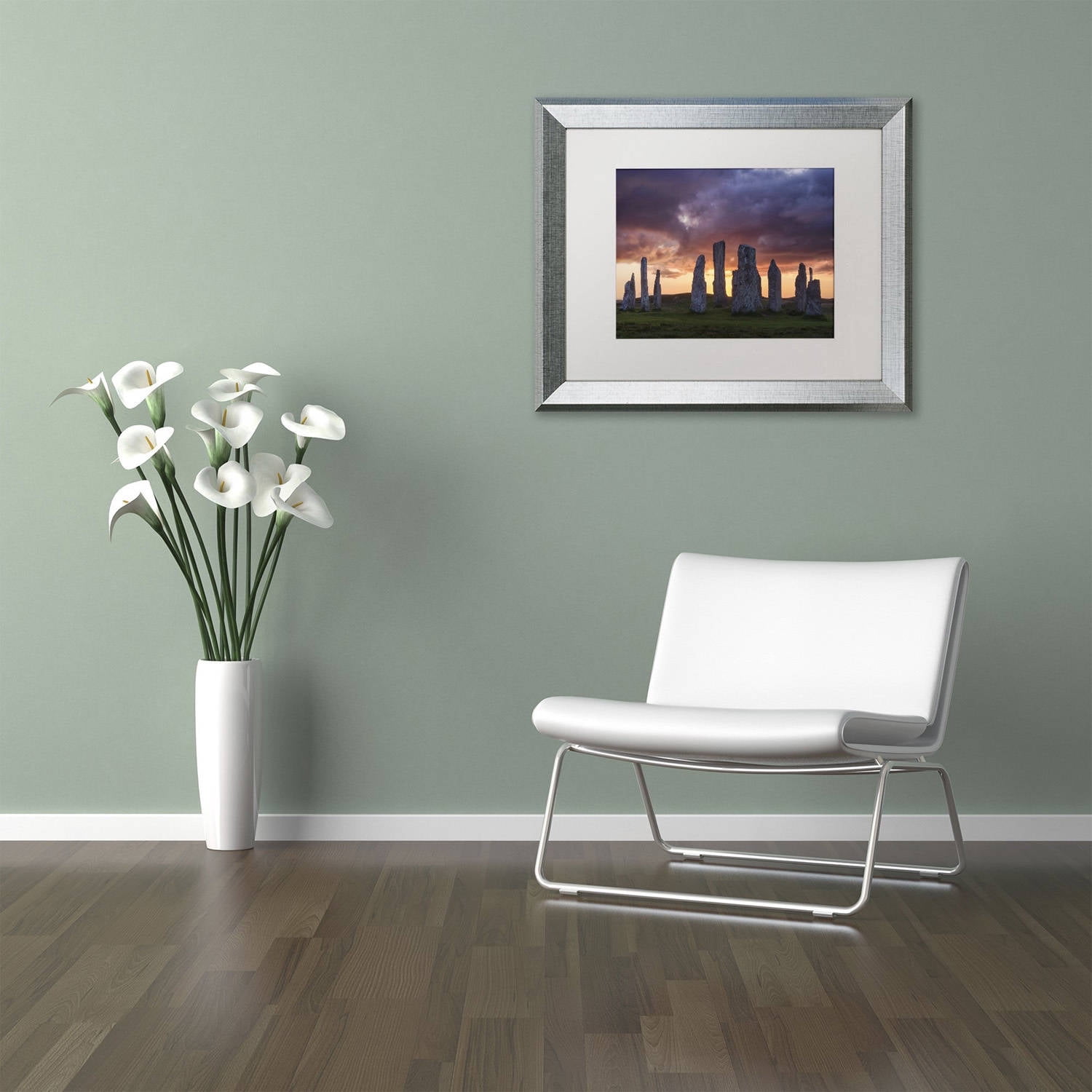 Trademark Fine Art 'Callanish Sunset' Canvas Art by Michael Blanchette Photography, White Matte, Silver Frame