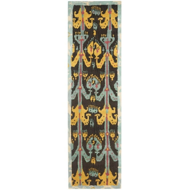 Safavieh Ikat 2'3" X 8' Hand Tufted Wool Pile Rug in Charcoal and Blue