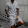 thumbnail image 2 of Bovxnpu Men's Clothing Set 2 Piece Outfits Men Short Sleeve Button Collar Top Pocket Elastic Waist Beach Set, 2 of 9