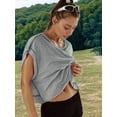 thumbnail image 2 of Women Short Sleeve Workout Shirts Open Back Tops Casual Yoga Y2k Athletic Gym Slouchy Crop Running Tees Grey S, 2 of 5