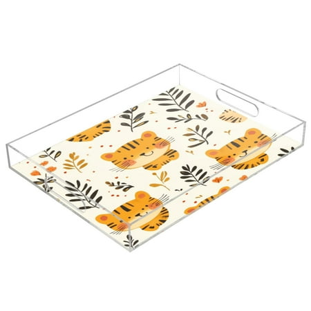 

Acrylic Tray 15.7*11.8*1.9 Inch Transparent Tray Food Tray Tea Cup Tray Serving Trays Cosmetics Storage Kitchen Table Bathroom Sundry Storage Cute Cartoon Tiger Seamless