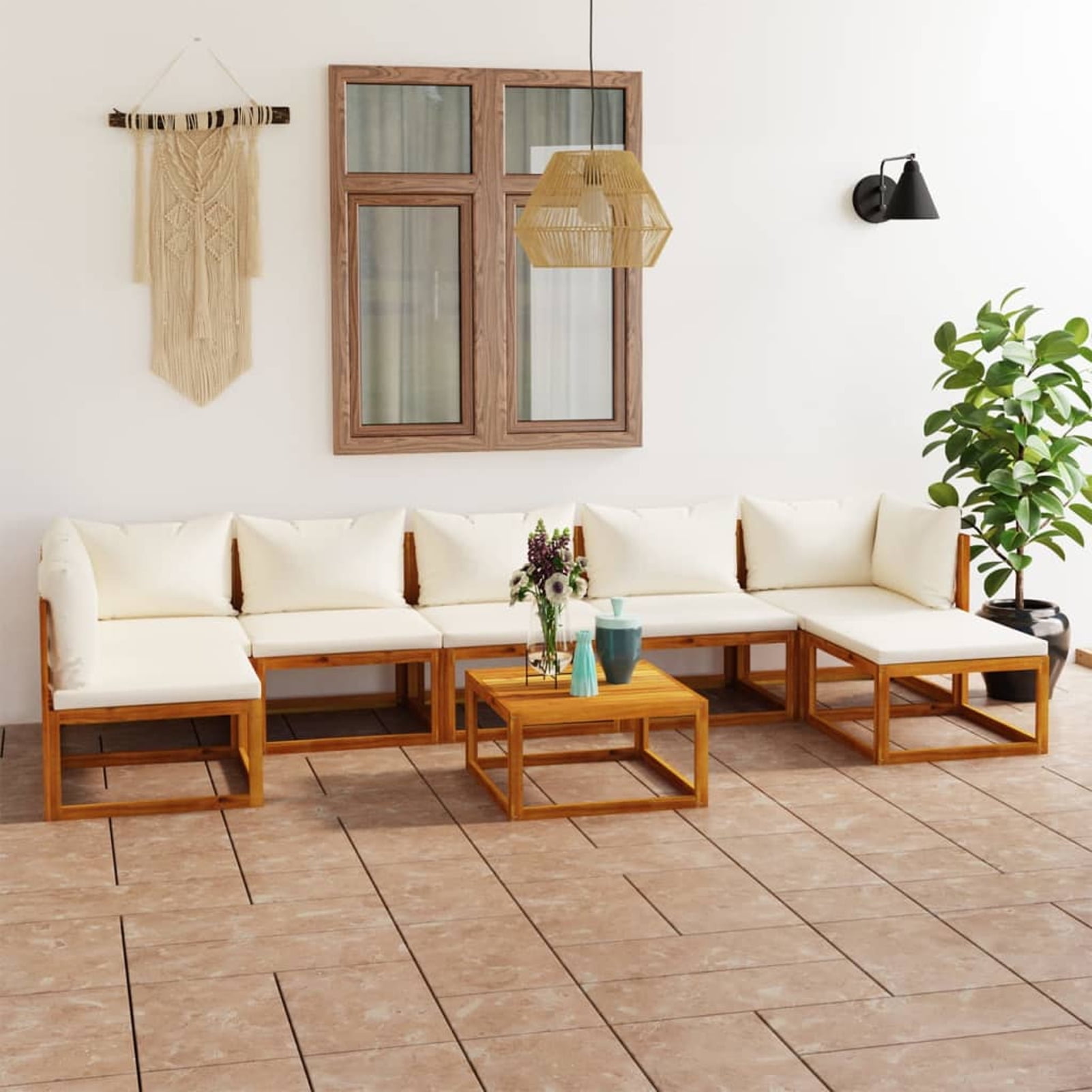 8 Piece Patio Set with Cushion Solid Acacia Wood