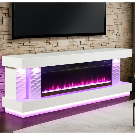 Furniture of America Turna I TV Stand for TV‘s up to 65" with Electric Fire Place, White